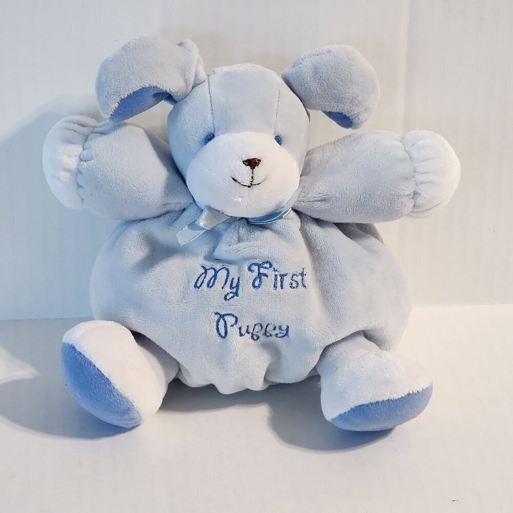 Prestige Baby my first puppy plush toy lovey rattle ball dog blue